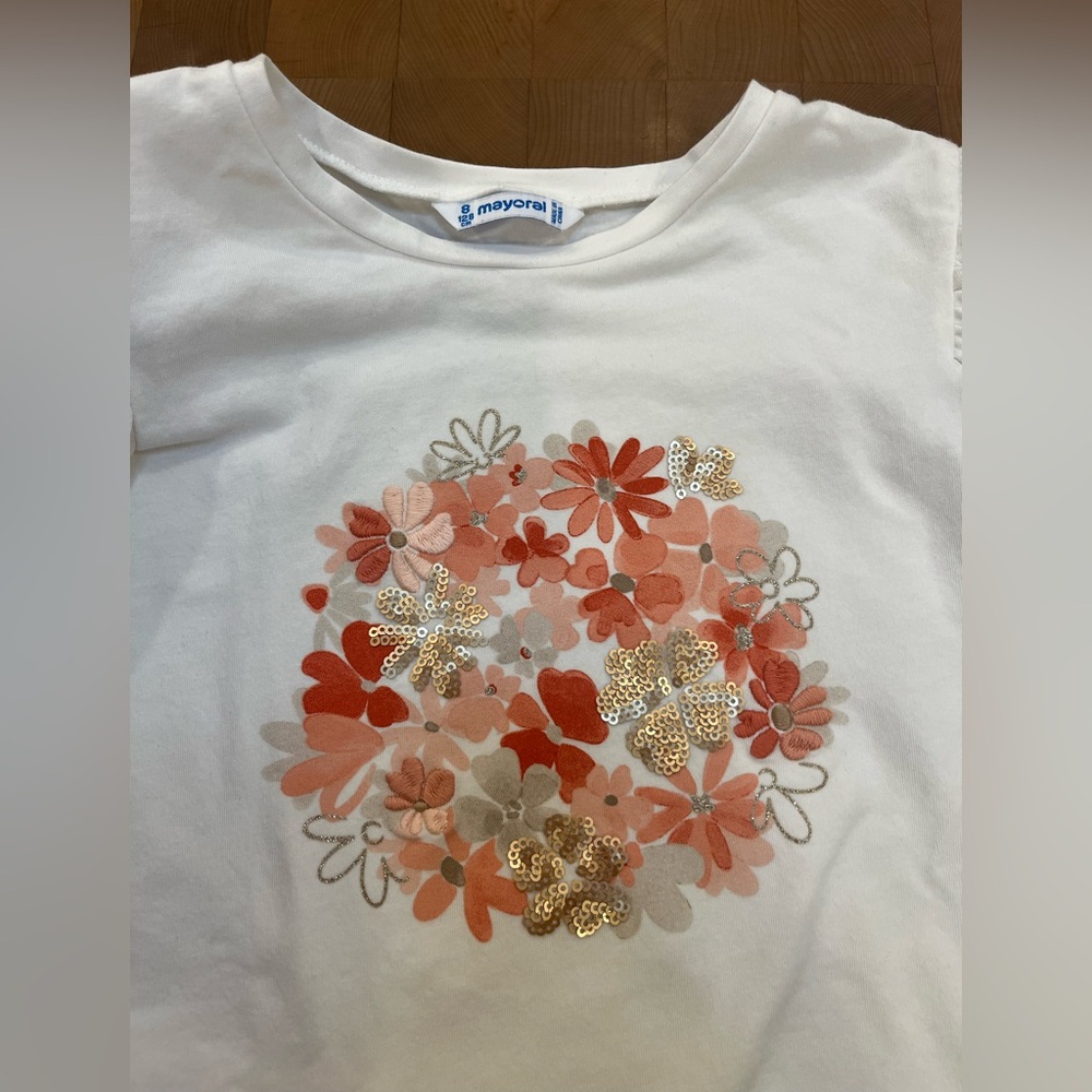 Mayoral White Floral Kids Top size 8 (128cm)